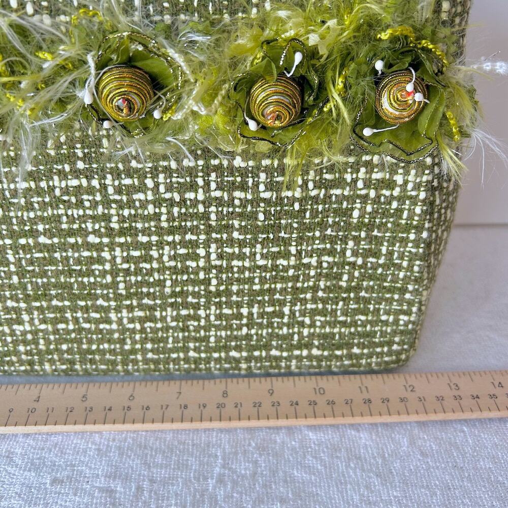 Vintage Y2K Green Preppy Funky Beads Tweed Cottage Girly Handbag Purse - Picture 3 of 11